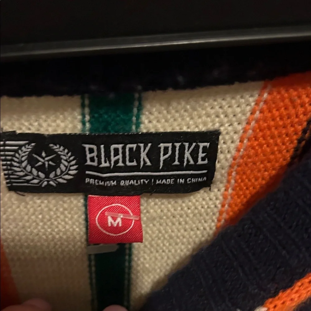 Black Pike Striped Bear Graphic Sweater